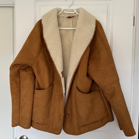 H&M Jackets & Blazers - H&M Tan and Cream Teddy Jacket Oversized Fit